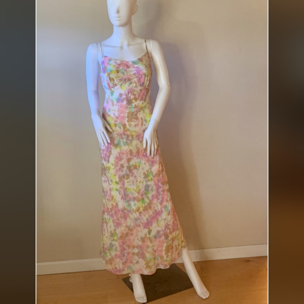 NWOT ASTR the Label, pastel patterned, open back maxi dress